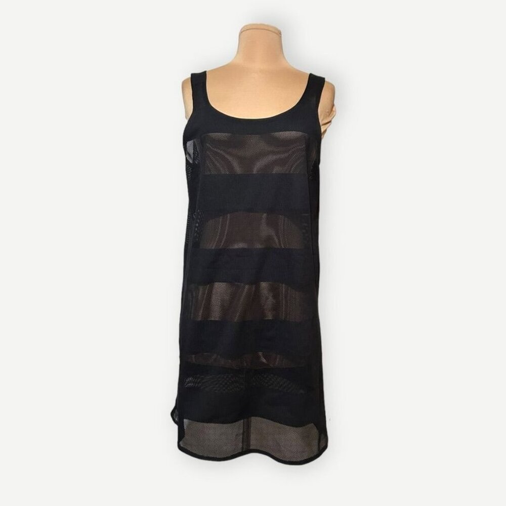 90s Speedo Mesh Cover Up Dress M Black Banded Beach Pool EUC Vintage Retro
